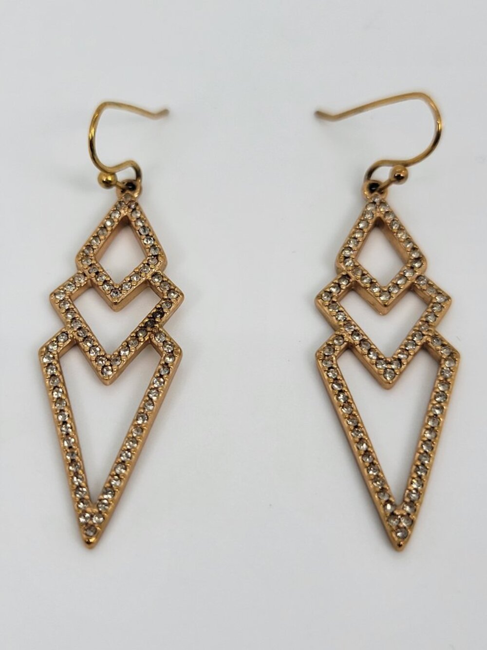 Stella & Dot Rose Gold Pavé Spear Earrings Geometric Chevron Drop Dangle